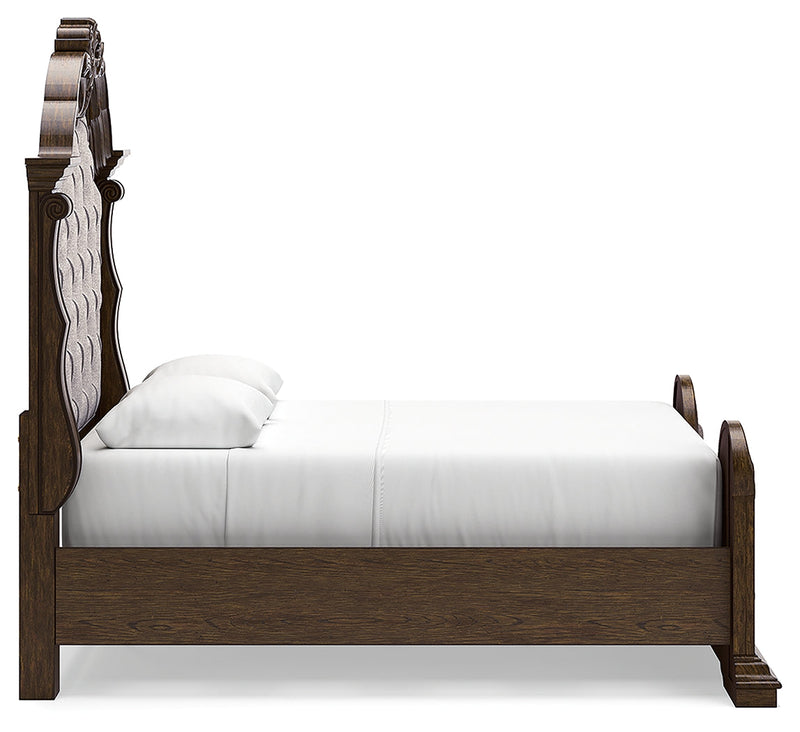 Maylee Queen Upholstered Bed with 2 Nightstands in Dark Brown - PKG017035