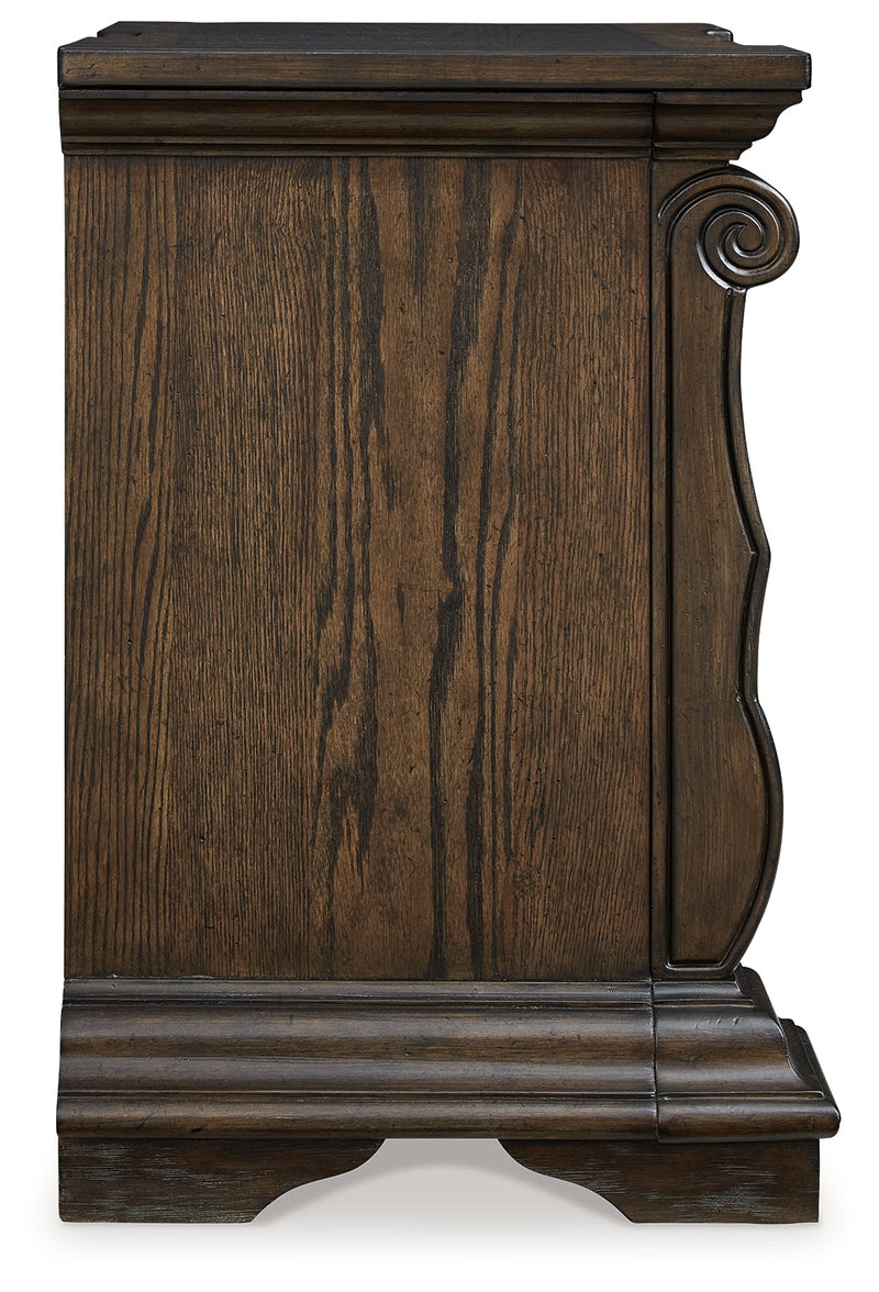 Maylee Queen Upholstered Bed with 2 Nightstands in Dark Brown - PKG017035