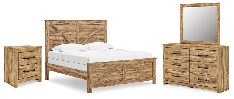 Maystonna King Crossbuck Panel Bed, Dresser, Mirror and Nightstand - PCB1580B9