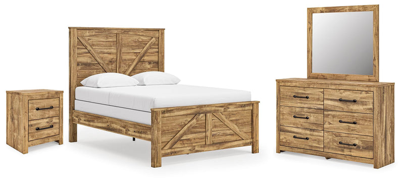 Maystonna Queen Crossbuck Panel Bed, Dresser, Mirror and Nightstand - PCB1580B8