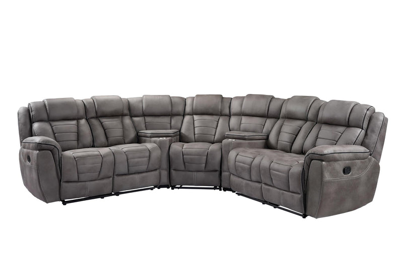 Megan – Manual reclining sectional with reclining wedge seat. Includes a wedge featuring a storage console and stainless steel cupholders. - S434-Sectional