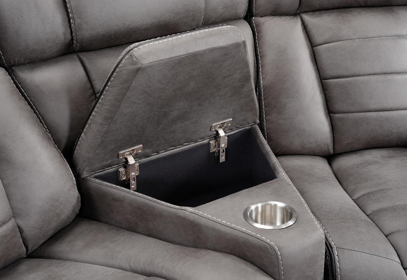 Megan – Manual reclining sectional with reclining wedge seat. Includes a wedge featuring a storage console and stainless steel cupholders. - S434-Sectional