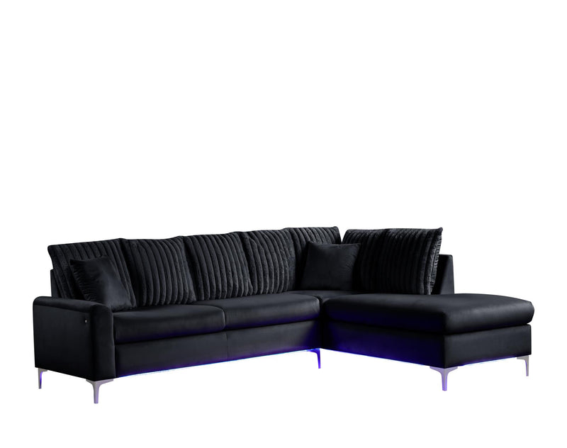 Melina - 2PC Black L Shaped Upholstered Sectional with LED - S570-Sectional