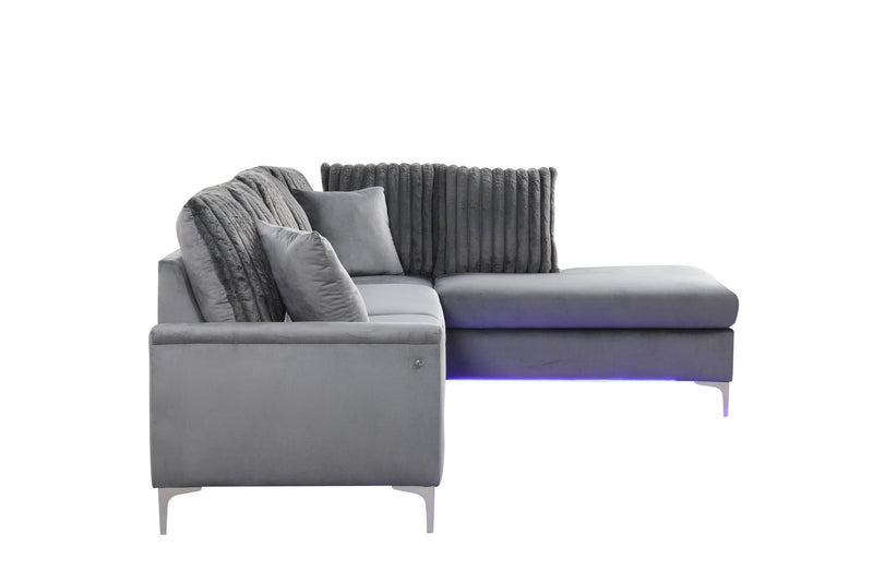 Melina - 2PC Gray L Shaped Upholstered Sectional With LED - S571-Sectional