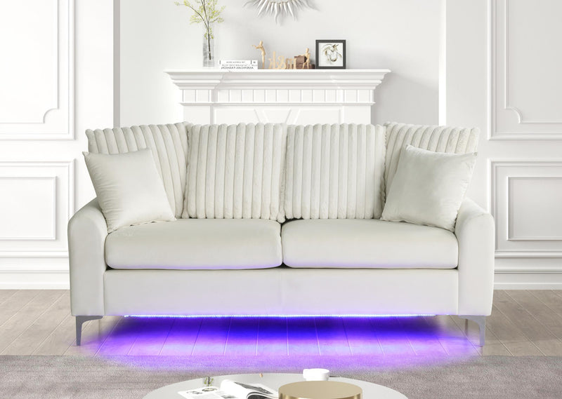 Melina - Beige Fabric Sofa, Channel Tufted back Pillow, Chromee Legs, LED Light - L422-S