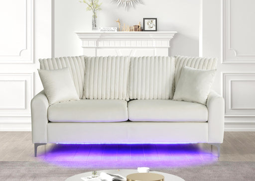 Melina - Beige Fabric Sofa, Channel Tufted back Pillow, Chromee Legs, LED Light - L422-S