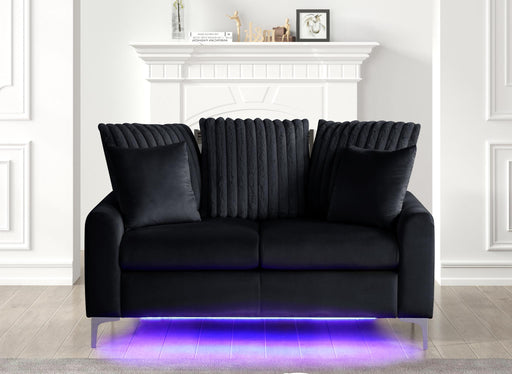 Melina - Black Fabric Loveseat, Channel Tufted back Pillow, Chromee Legs, LED Light - L420-L