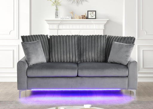 Melina - Gray Fabric Sofa, Channel Tufted back Pillow, Chromee Legs, LED Light - L421-S