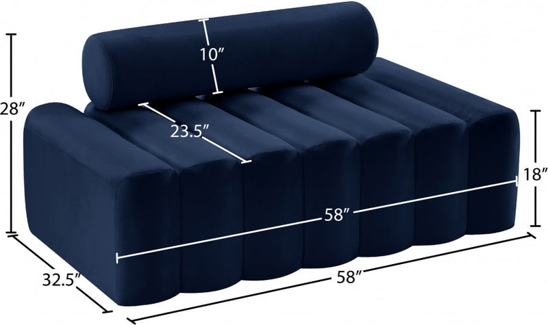 Melody 58" Velvet Upholstered Loveseat in Blue - 647Navy-L