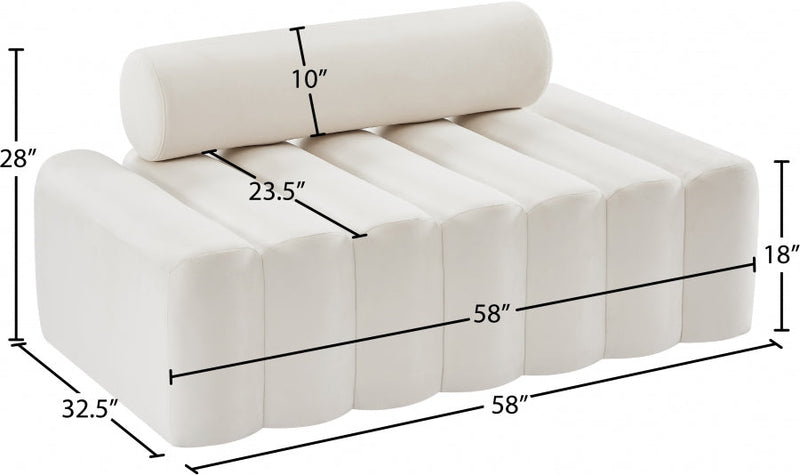 Melody 58" Velvet Upholstered Loveseat in Cream - 647Cream-L