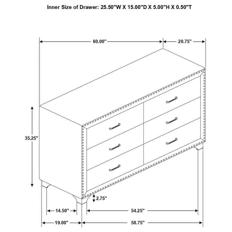 Melody 6-drawer Upholstered Dresser Grey - 223383