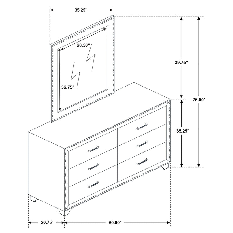 Melody 6-drawer Upholstered Dresser with Mirror Pacific Blue - 223373M