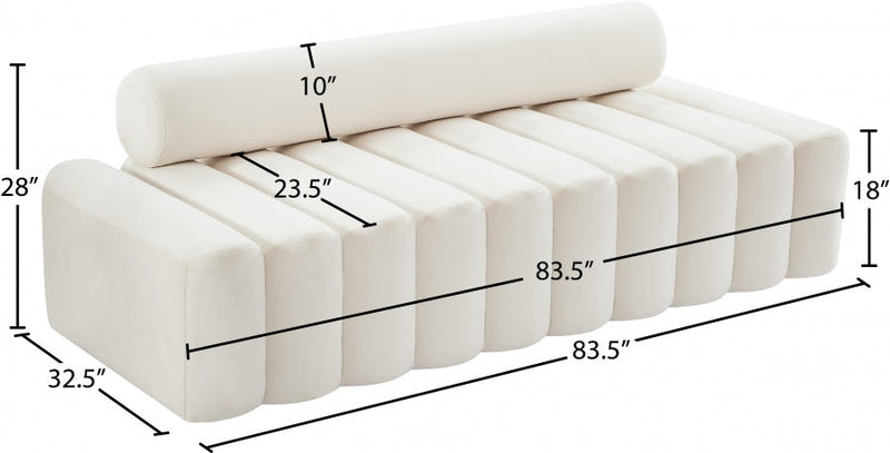 Melody 83.5" Velvet Upholstered Sofa in Cream - 647Cream-S
