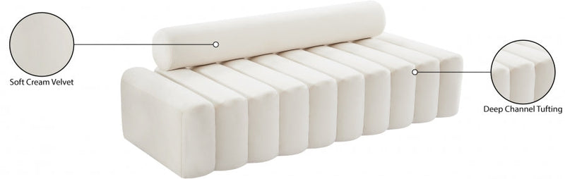 Melody 83.5" Velvet Upholstered Sofa in Cream - 647Cream-S