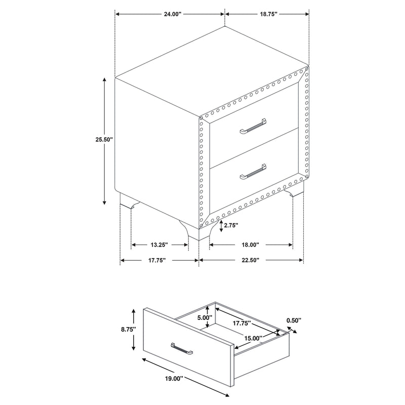 Melody Upholstered 2-drawer Nightstand Pacific Blue - 223372
