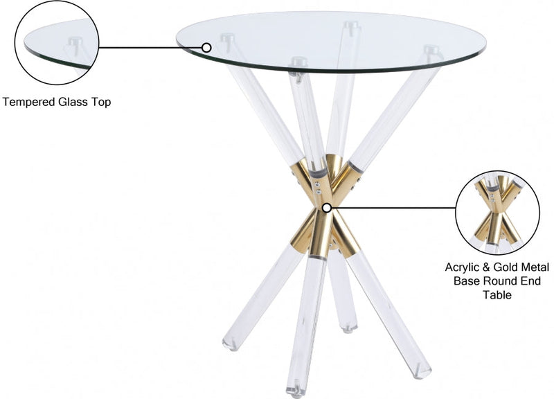 Mercury Glass Top, Acrylic And Metal Base End Table in Gold - 284-E