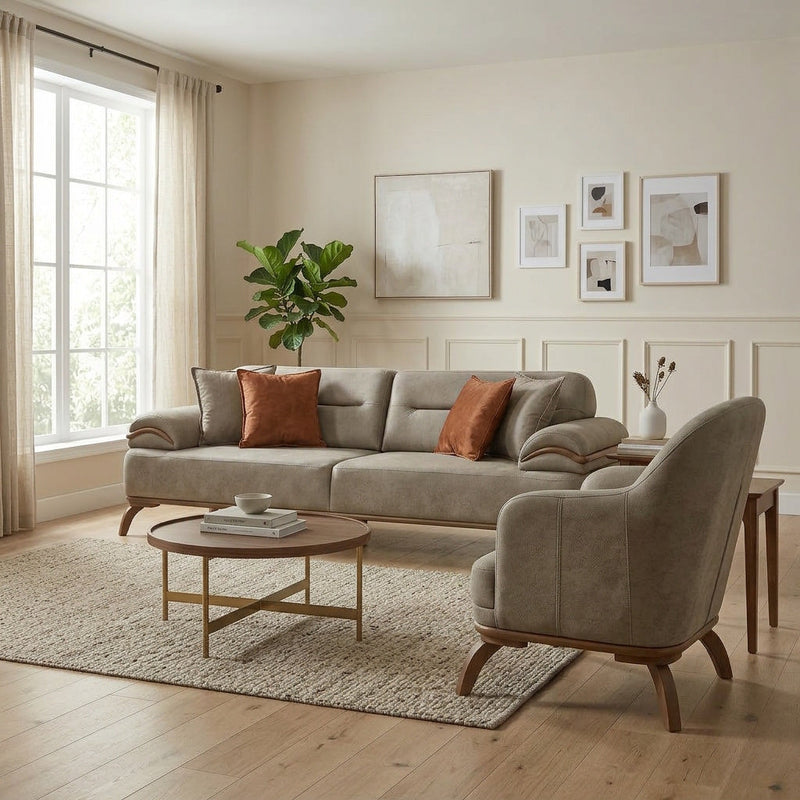 Mia 4-pieces (2 Sofa & 2 Chair) Livingroom Set Beige in Beige - 101-MIA-ALA03-3311
