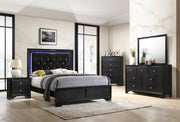 Micah Black Queen LED Upholstered Panel Bed - Gate FurnitureQueen Bed