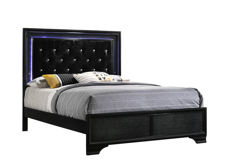 Micah Black Twin LED Upholstered Panel Bed - Gate FurnitureTwin Bed