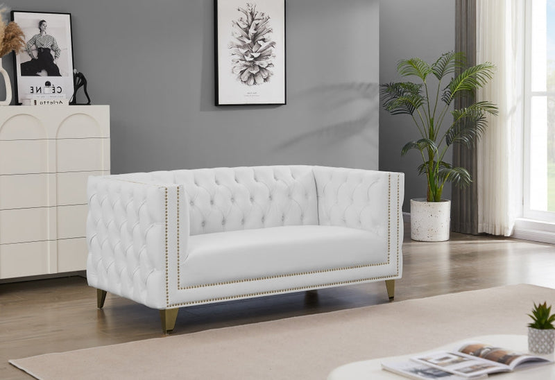 Michelle 66" Vegan Leather Upholstered Loveseat in White - 651White-L