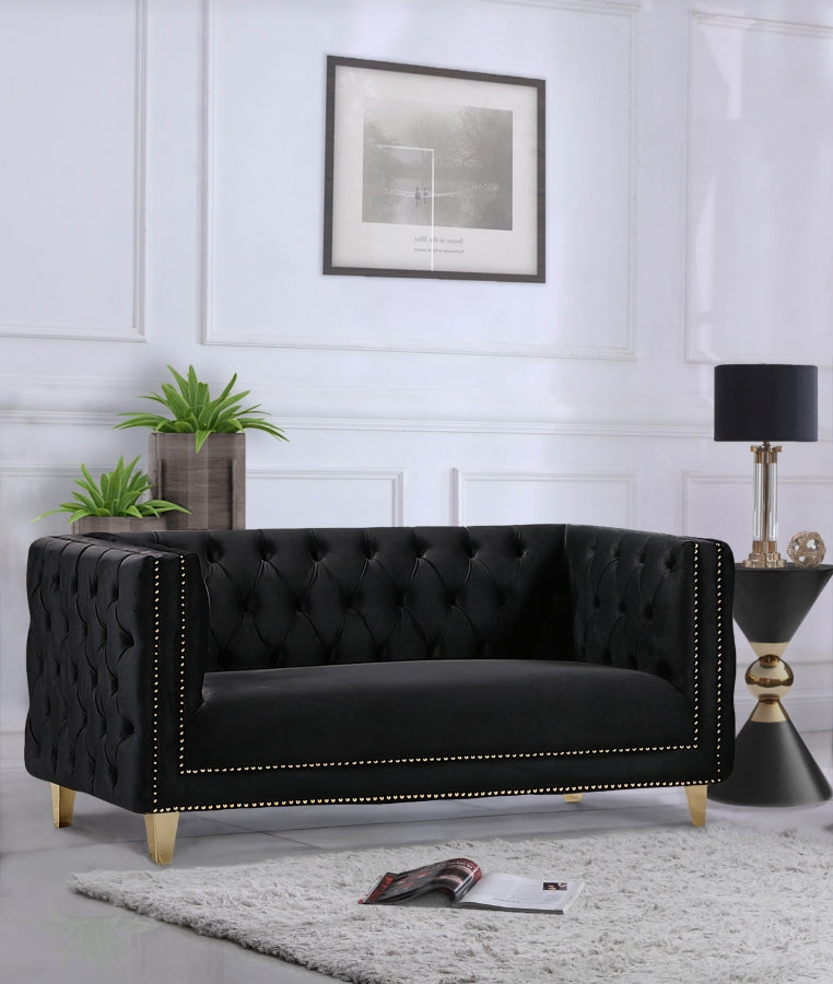 Michelle 66" Velvet Upholstered Loveseat in Black - 652Black-L