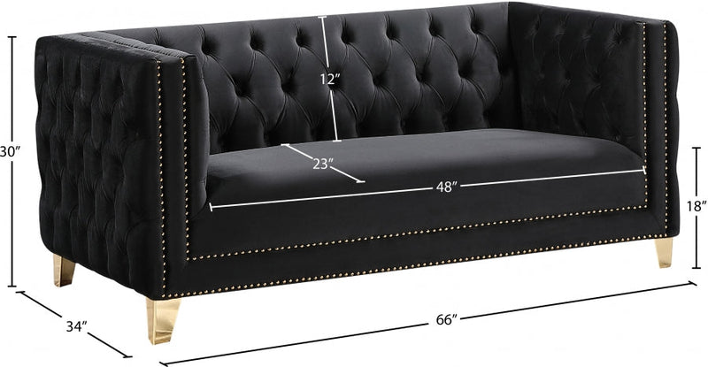 Michelle 66" Velvet Upholstered Loveseat in Black - 652Black-L