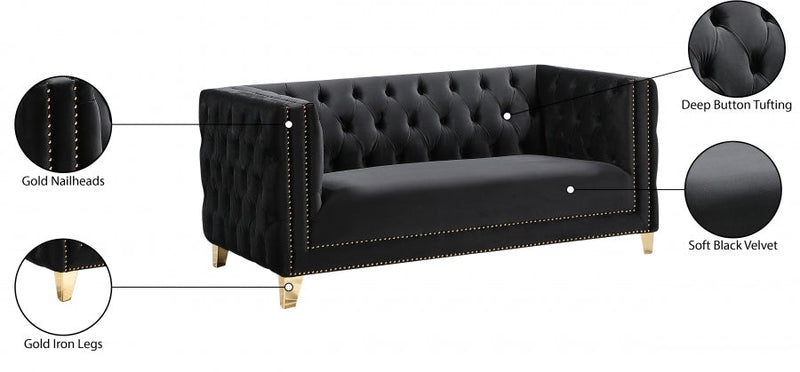 Michelle 66" Velvet Upholstered Loveseat in Black - 652Black-L