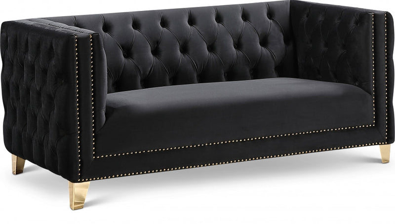 Michelle 66" Velvet Upholstered Loveseat in Black - 652Black-L