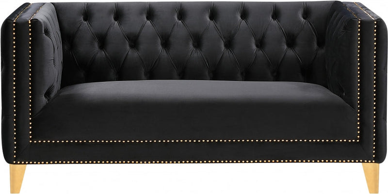 Michelle 66" Velvet Upholstered Loveseat in Black - 652Black-L