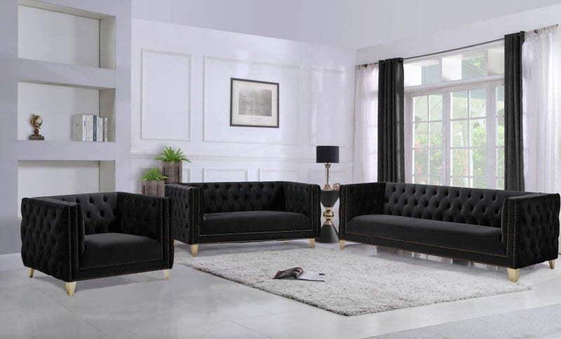 Michelle 66" Velvet Upholstered Loveseat in Black - 652Black-L