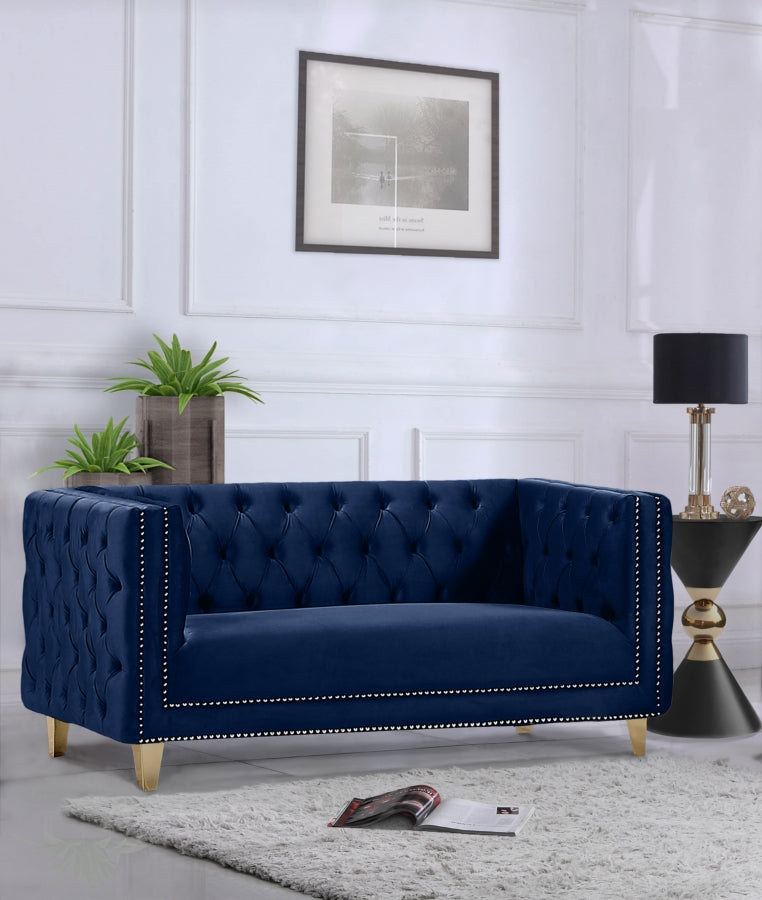 Michelle 66" Velvet Upholstered Loveseat in Blue - 652Navy-L