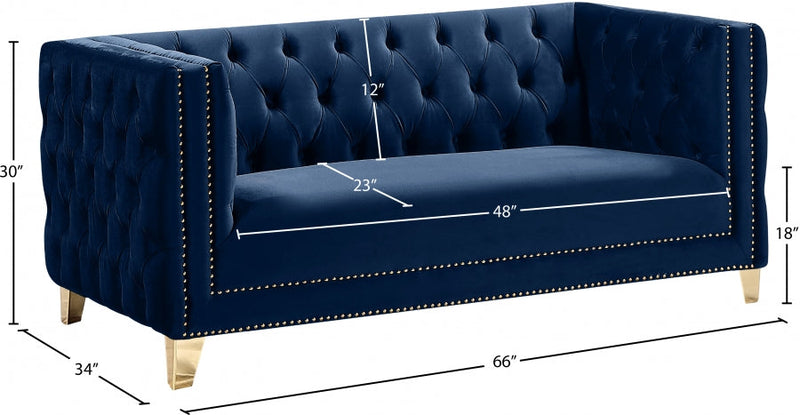 Michelle 66" Velvet Upholstered Loveseat in Blue - 652Navy-L