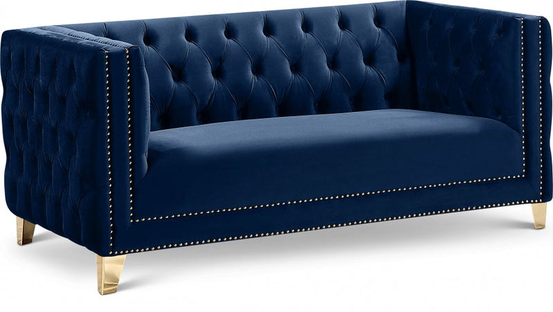 Michelle 66" Velvet Upholstered Loveseat in Blue - 652Navy-L