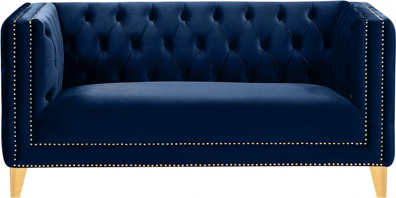 Michelle 66" Velvet Upholstered Loveseat in Blue - 652Navy-L