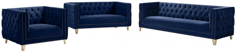 Michelle 66" Velvet Upholstered Loveseat in Blue - 652Navy-L