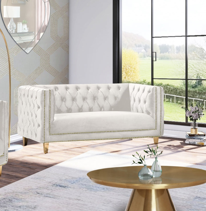 Michelle 66" Velvet Upholstered Loveseat in Cream - 652Cream-L
