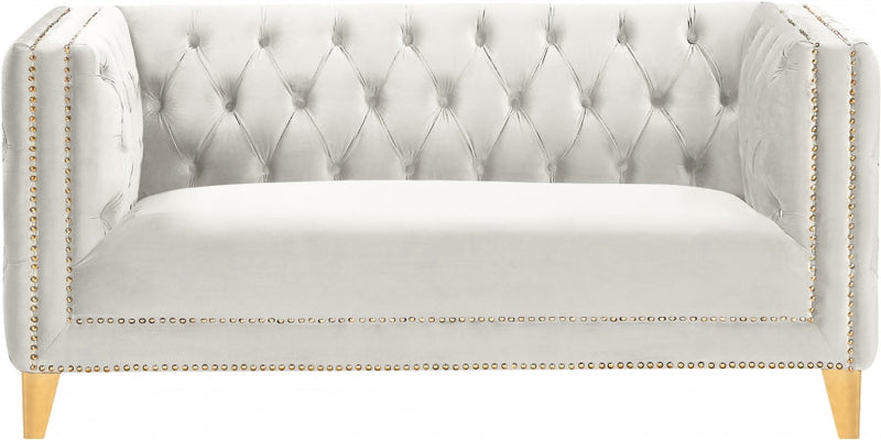 Michelle 66" Velvet Upholstered Loveseat in Cream - 652Cream-L