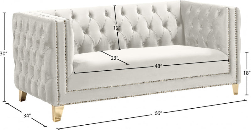 Michelle 66" Velvet Upholstered Loveseat in Cream - 652Cream-L