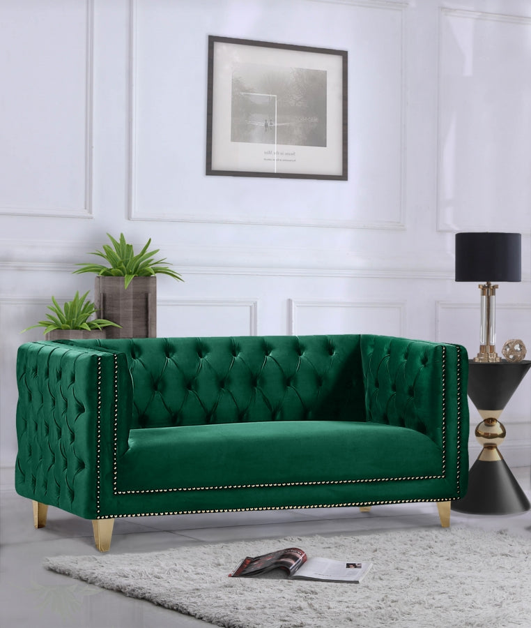 Michelle 66" Velvet Upholstered Loveseat in Green - 652Green-L