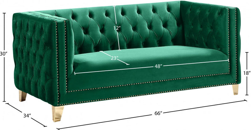 Michelle 66" Velvet Upholstered Loveseat in Green - 652Green-L