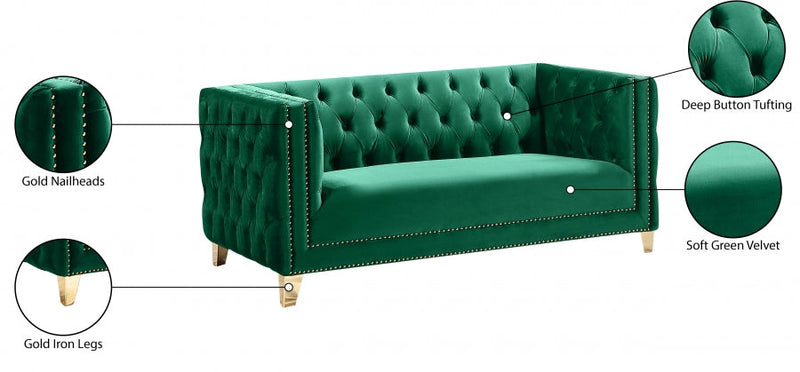 Michelle 66" Velvet Upholstered Loveseat in Green - 652Green-L