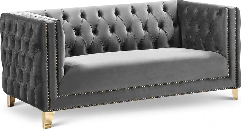 Michelle 66" Velvet Upholstered Loveseat in Grey - 652Grey-L