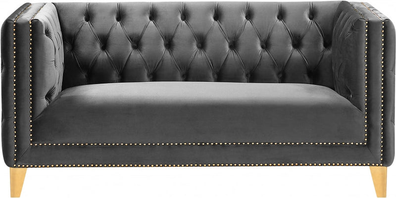 Michelle 66" Velvet Upholstered Loveseat in Grey - 652Grey-L