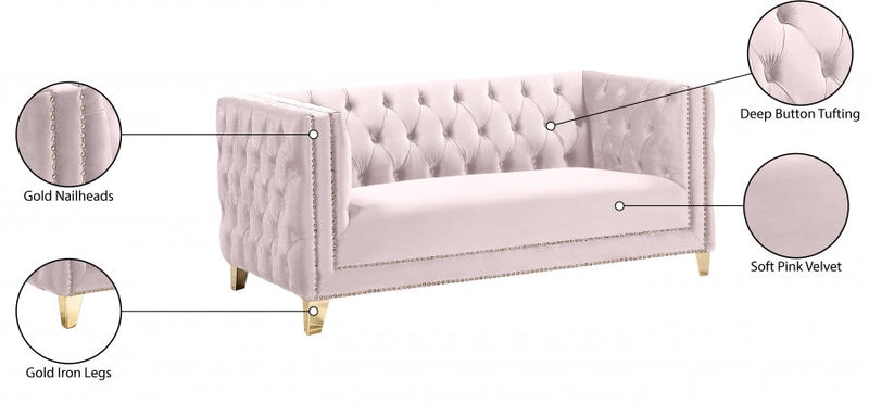 Michelle 66" Velvet Upholstered Loveseat in Pink - 652Pink-L