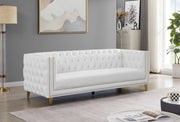 Michelle 90" Vegan Leather Upholstered Sofa in White - 651White-S