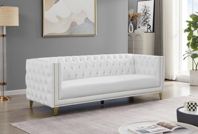 Michelle 90" Vegan Leather Upholstered Sofa in White - 651White-S