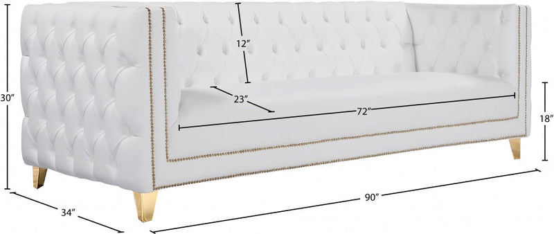 Michelle 90" Vegan Leather Upholstered Sofa in White - 651White-S