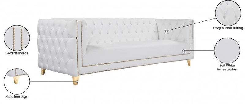 Michelle 90" Vegan Leather Upholstered Sofa in White - 651White-S