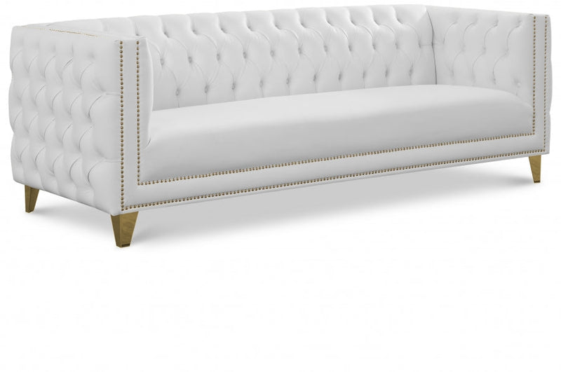 Michelle 90" Vegan Leather Upholstered Sofa in White - 651White-S