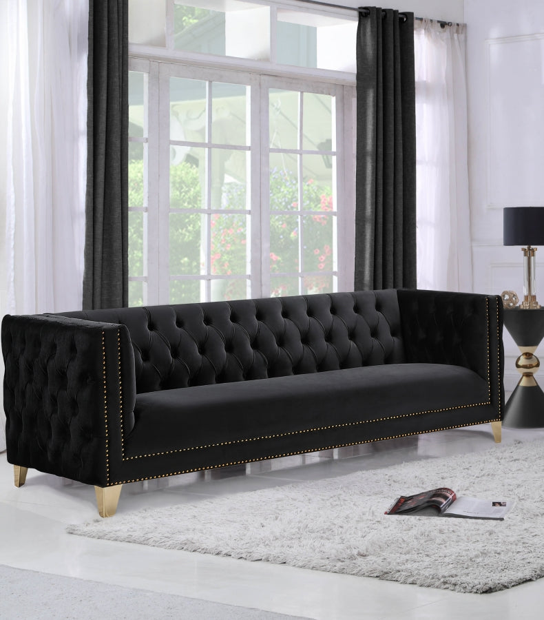 Michelle 90" Velvet Upholstered Sofa in Black - 652Black-S